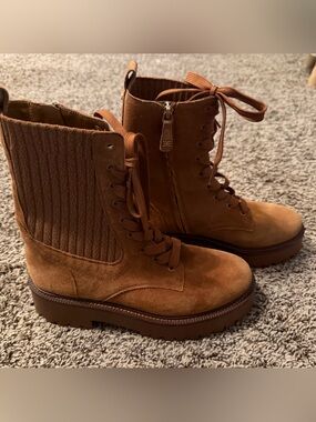 🤎 Sam Edelman Brown Suede Combat Boots | Women’s Size 8 | Lug Sole Platform